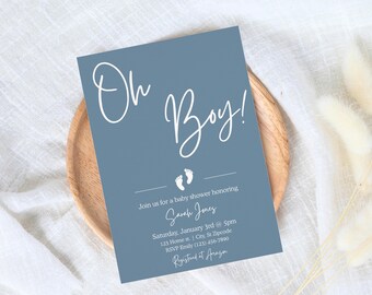 Boy Baby Shower Invite, Minimalist Baby Shower invite, Oh Boy Baby Shower Invitation, Baby Shower Invite Template, Boy Baby Shower