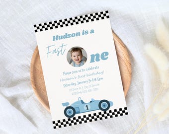 Fast One Birthday Invite, Race Car First Birthday Invitation Template, 1st Birthday Boy Invitation, One Year Old Birthday invite, Canva
