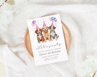 Let’s Pawty Birthday Invitation Template, Girl Birthday Party Invite, Editable Canva Invite, Birthday Party Invitation, Puppy Birthday Party