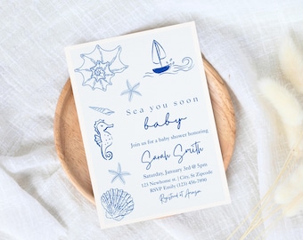 Sea You Soon Baby Shower Invite, Ocean Baby Shower invite, Beach Baby Shower Invitation, Baby Shower Invite Template, Summer Baby Shower