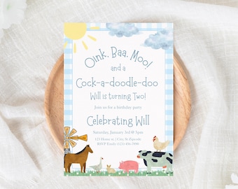 Cockadoodle Two Birthday Invitation, Cockadoodle Doo Birthday Invite, 2nd Birthday Invitation, Farm Birthday Invitation Template