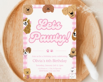 Let’s Pawty Birthday Invitation Template, Girl Birthday Party Invite, Editable Canva Invite, Birthday Party Invitation, 6th Birthday Invite