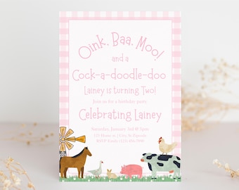 Cockadoodle Two Birthday Invitation, Farm Birthday Invite, 2nd Birthday Invitation, Girl Farm Birthday Invitation, Canva Invitation Template
