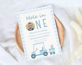 Hole In One 1st Birthday Invitation, Golf First Birthday Invitation, Golf First Birthday Template, First Birthday Invitation Boy