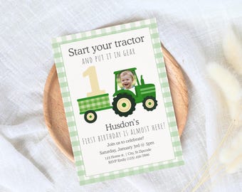 First Birthday Tractor Invitation Template, Editable Farm Birthday Invite, Tractor Birthday Party Invite, Boy 1st Birthday