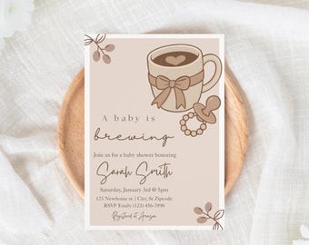 A Baby Is Brewing Baby Shower Invite, Coffee Baby Shower Invite, Baby Shower Invitation Template, Gender Neutral Baby Shower Invite