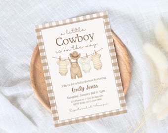 Little Cowboy Is On The Way Baby Shower Invitation Template, Western Baby Shower Invite, Editable Boy Baby Shower Invitation, Cowboy Baby