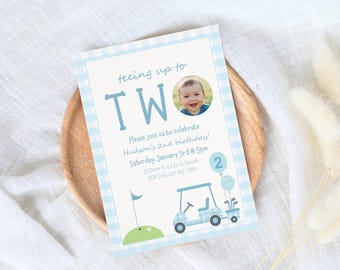 Teeing Up To Two Birthday Invitation, Golf Second Birthday Invite, Golf Birthday Template, Boy Second Birthday Invitation, 2nd Birthday