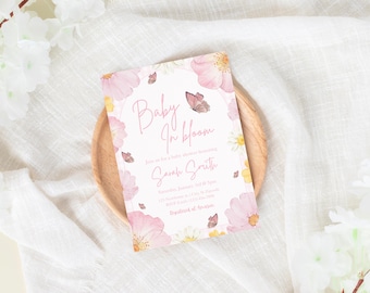 Baby in Bloom Baby Shower Invitation Template, Editable Floral Baby Shower Invite, Garden Baby Shower Invite, Printable Baby Shower Invite