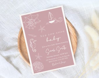Sea You Soon Baby Shower Invite, Ocean Baby Shower invite, Beach Baby Shower Invitation, Baby Shower Invite Template, Summer Baby Shower