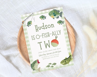 Ofishally Two Birthday Invite, Fishing Second Birthday Invitation Template, 2nd Birthday Boy Invitation, 2 Year Old Birthday Invite, Canva