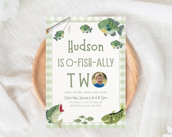 Ofishally Two Birthday Invite, Fishing Second Birthday Invitation Template, 2nd Birthday Boy Invitation, 2 Year Old Birthday Invite, Canva
