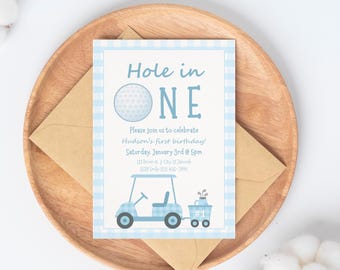 Hole In One 1st Birthday Invitation, Golf First Birthday Invitation, Golf First Birthday Template, First Birthday Invitation Boy