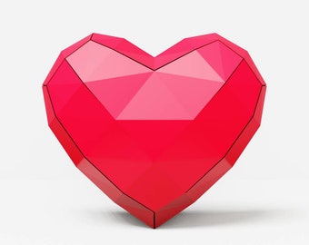 3D Papercraft Heart Template, Low Poly Art Decor (Digital Download)