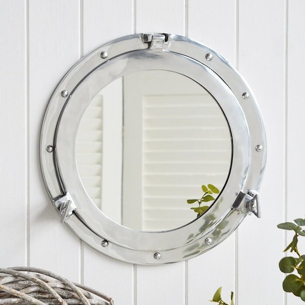 Nickel Aluminum Porthole mirror ! Rustical Mirror - Coastal mirror - Bathroom mirror - Round mirror - Ship mirror - Home decor - Ship window