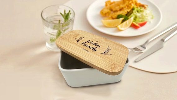 Personalized Butter Dish With Wooden Lid Unique Kitchen Gift for