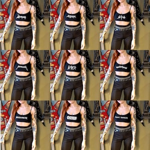 Mini Crop: Metallica, Slayer, Megadeth, Iron Maiden, Kreator, Anthrax, Motörhead, Venom, Sodom (Crop top. Thrash Metal, Heavy Metal, Girlie)