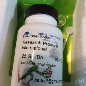 Indole 3 Butyric Acid IBA 25g 99.4%, two measuring spoons-.15ml, .5ml, instructions, ebook plant bible