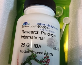 Indole 3 Butyric Acid IBA 25g 99.4%, two measuring spoons-.15ml, .5ml, instructions, ebook plant bible-KN-95 mask
