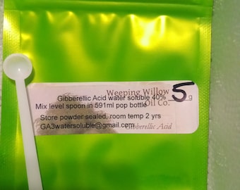 GA3 Gibberellic acid water soluble 40%, 5g .15ml static free measuring spoon, instructions, 232 plant Bible, Gibberellic Advantage eBooks