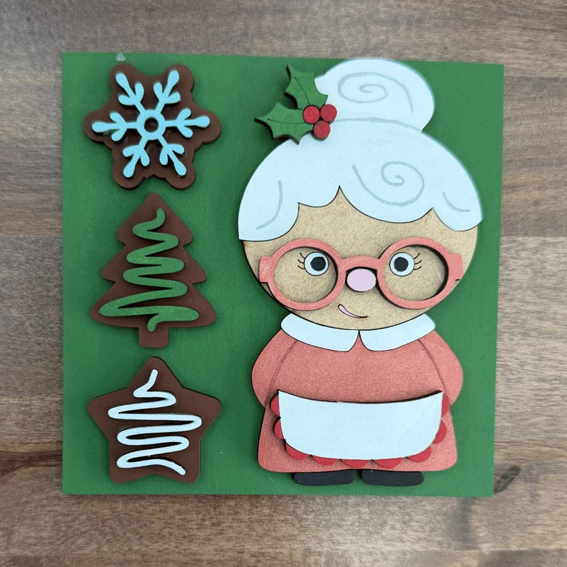 Mrs Claus With Cookies Interchangeable Sign | 4.25 Inch DIY Christmas ...