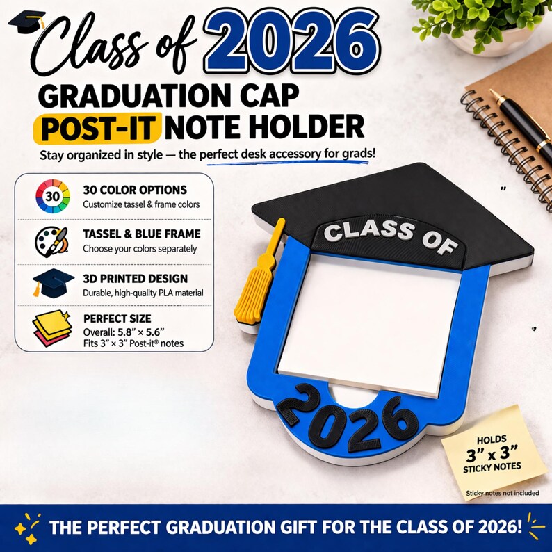 Graduation Sticky Note Graduation Gift 2026 Sticky Note Holder| Class of 2026 Desk Decor | 3D ...