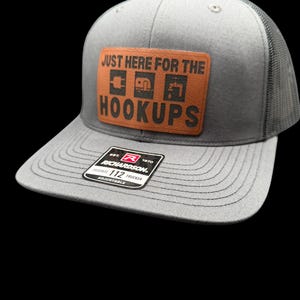 Just Here for Hookups | RV Life | Campground | Camping | Leather Patch Richardson 112 Hat | FlexFit L/XL | Father's Day