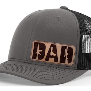 Armed DAD | Dad Guns Leather Patch Hat – Richardson 112 SnapBack or FlexFit L/XL | Patriotic Trucker Cap |