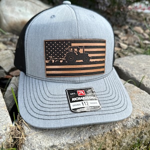 American Flag Farmer Leather Patch Richardson 112 Hat | FlexFit L/XL | Farming | Tractor | Americana | Harvesting