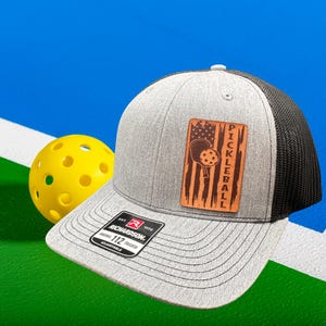 Pickleball American Flag Leather Patch Richardson 112 Hat | FlexFit L/XL | Sports | Men's Hat
