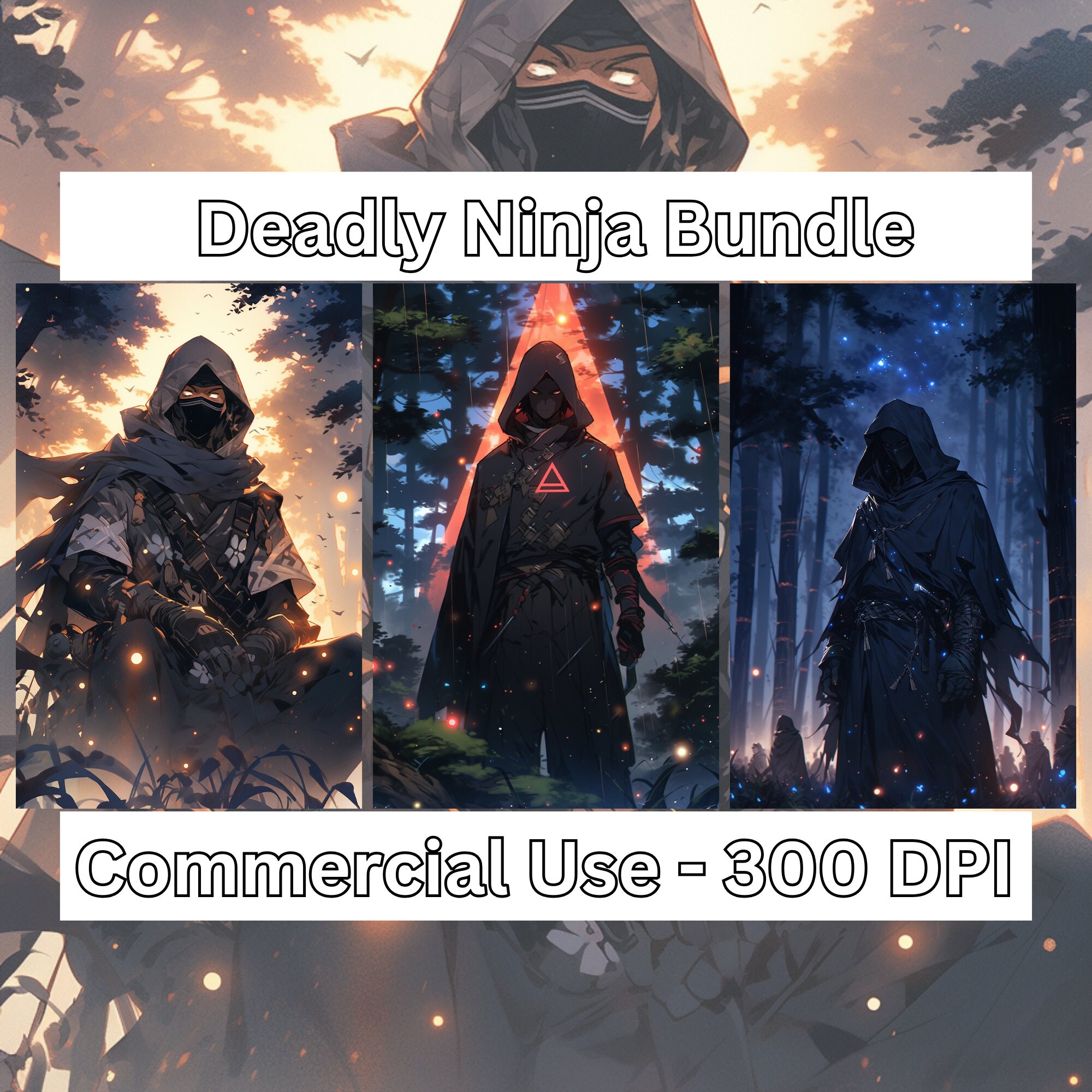 Deadly Ninja Image Bundle - 3 PNG fantasy Images, Assasin Graphics, PNG, Instant Digital Download, Commercial Use, ninja, magical