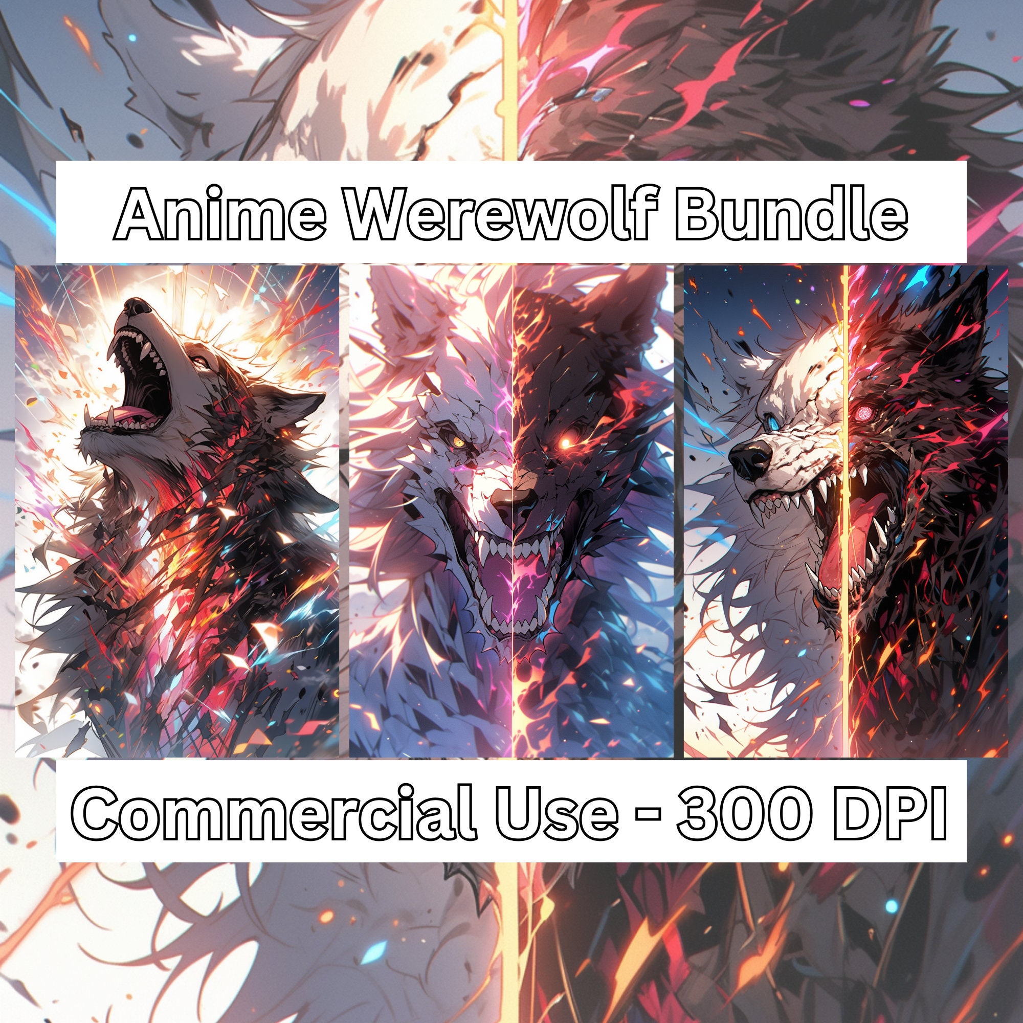 Anime Werewolf Death & Life Set of 3 Png's , Manga ,creature, Wolf ...