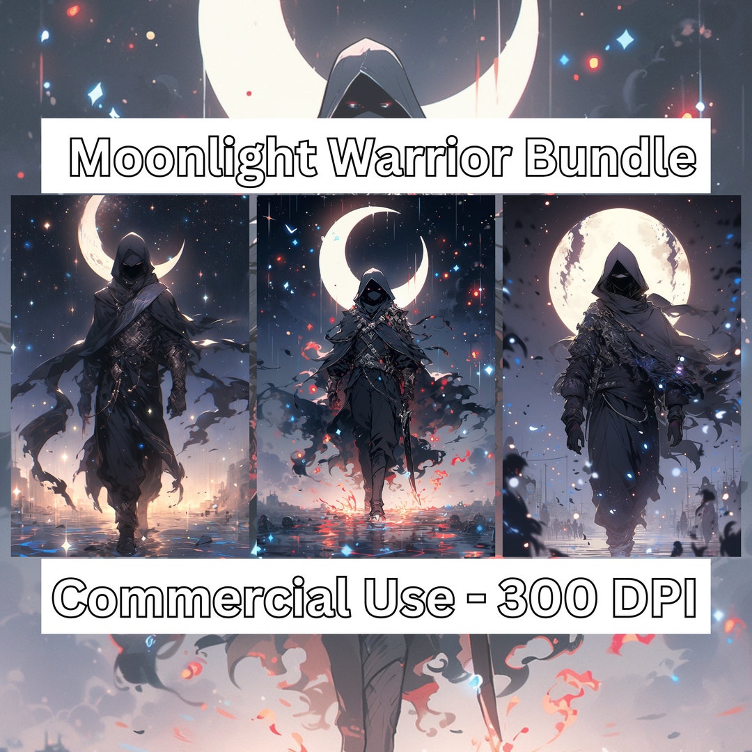 Moonlight Warrior Image Bundle 3 PNG Fantasy Images, Dark Lord Graphics