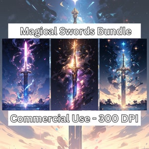 Magical Swords Image Bundle - 3 PNG fantasy Images, wizard Graphics, PNG, Instant Digital Download, Commercial Use, magical, spell, knight