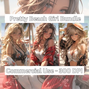 Pretty Beach Girl Bundle - 3 PNG sexy bikini Images, Beautiful woman Graphics, PNG, Instant Digital Download, Commercial Use, anime