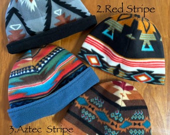 Fleece Aztec Pattern beanie/men's lady's sports ski hat/unisex warm slouch beanie/South Western geometric design/Handmade winter gift