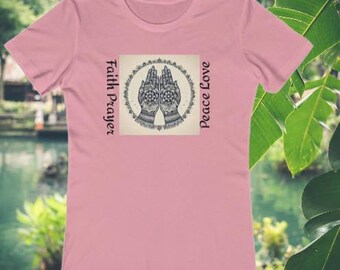 Faith,Prayer, Peace, Love graphics tee, Meditation Yoga shirt, Henna Hands T shirt, Spiritual clothing, Mindfulness tee, festival clothing