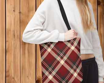 Red and Green Scottish Tartan Tote Bag | Plaid Pattern shoulder bag/ holiday tote/custom tartans