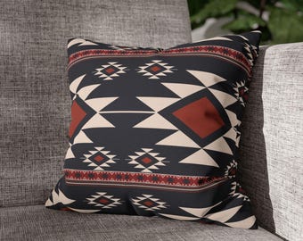 Aztec pattern pillow cover/Square Pillowcase/South western room decor,pillow,14 x14,16 x16,bold red black geometric throw pillow