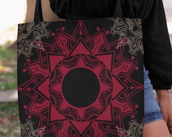 Mandala black red gold Tote bag/ travel shopping tote/beach tote/3 sizes Boho Tote/ festival tote bag/ swim bag/gift for her/sports bag