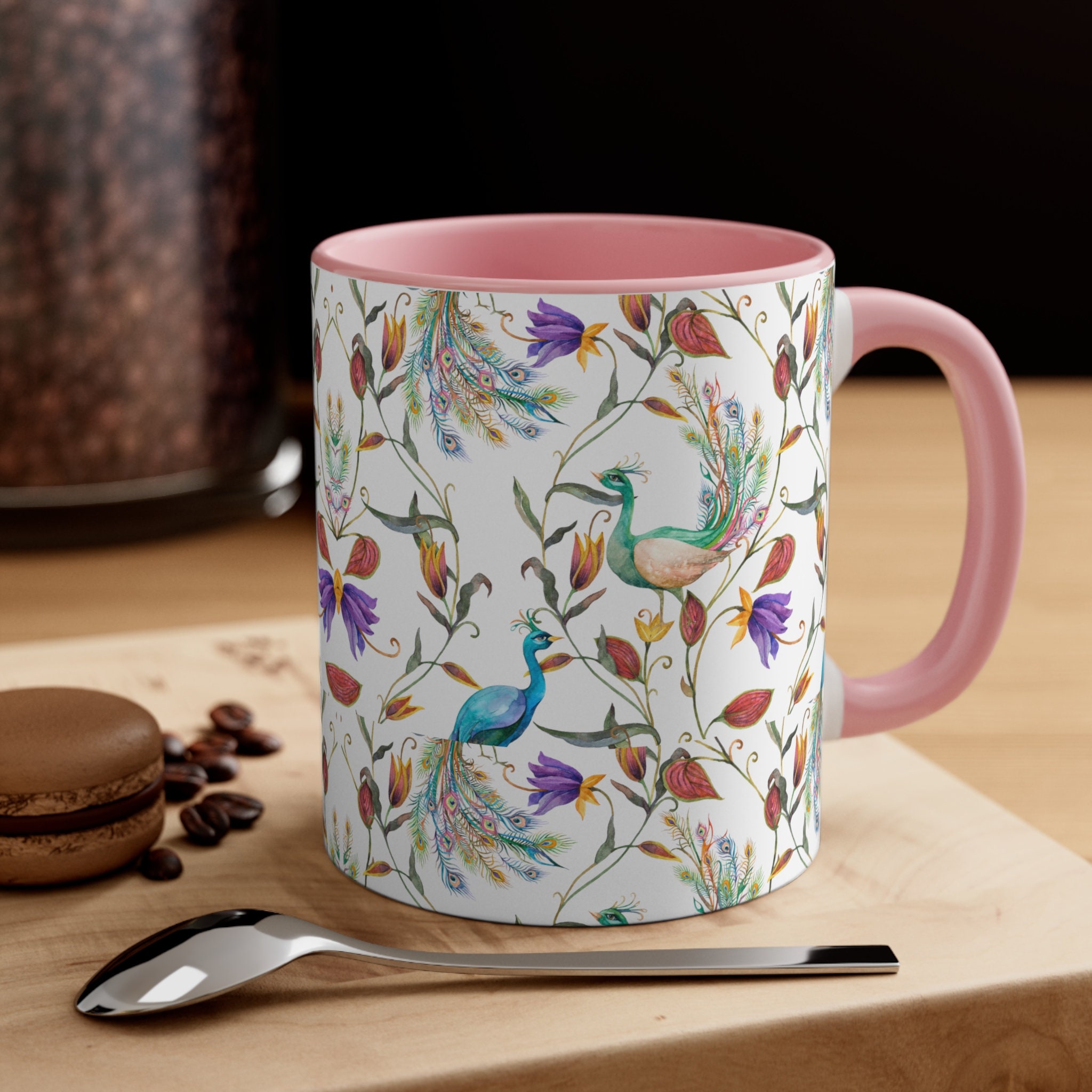 Peacock Feather Covered Mug with Tea Infuser - Franklin Art Glass