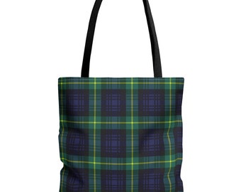 Green and Blue Scottish Plaid Tartan Tote bag/sturdy travel tote/3 sizes Tote/Holiday shopping tote/Christmas gift carry all