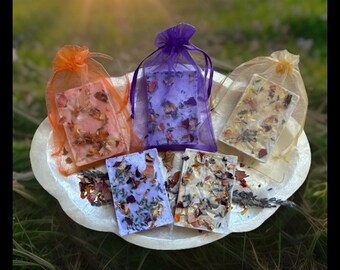 Handmade skin soothing goat milk soap/essential oils/non toxic ingredients/bar soap/flower petals/natural