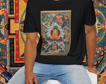 Tibetan mandala shirt, antique Thangka T-shirt,Unisex,gift for him,Yoga MeditationTanka Tee, spiritual clothing,vintage Tanka painting shirt