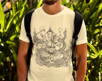 Mens Ganesha Deity cotton Shirt/Hindu god unisex spiritual tee shirt/ elephant shirt, yoga relaxation wear,meditation OM tee,gift for him