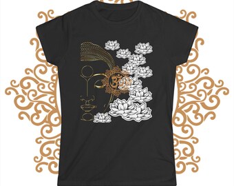 Buddha lotus Om mandala Shirt/Womens cotton yoga meditation t-shirt/short sleeve round neck semi fitted tee,gift for her/spiritual clothing