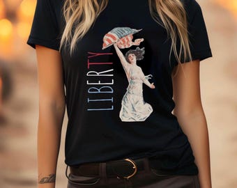 Women's Liberty graphic shirt/retro American flag liberty tee/vintage USA patriotic shirt/political freedom shirt/semi fitted short sleeve