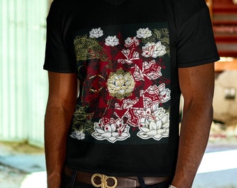 Buddha Om lotus mens high V neck shirt/Om Mandala yoga meditation cotton t- shirt/festival short sleeve tee shirt/unisex V neck Tee