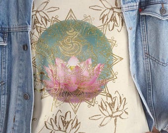 Lotus Flower Mandala Tee |Sanskrit Om Lotus shirt,Gold Buddha unisex t shirt, Boho Spiritual Shirt, yoga meditation tee, festival wear