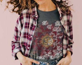 Buddha lotus flower Om mandala Shirt/Womens floral slim cut cotton yoga meditation t-shirt/short sleeve boho festival tee/spiritual clothing